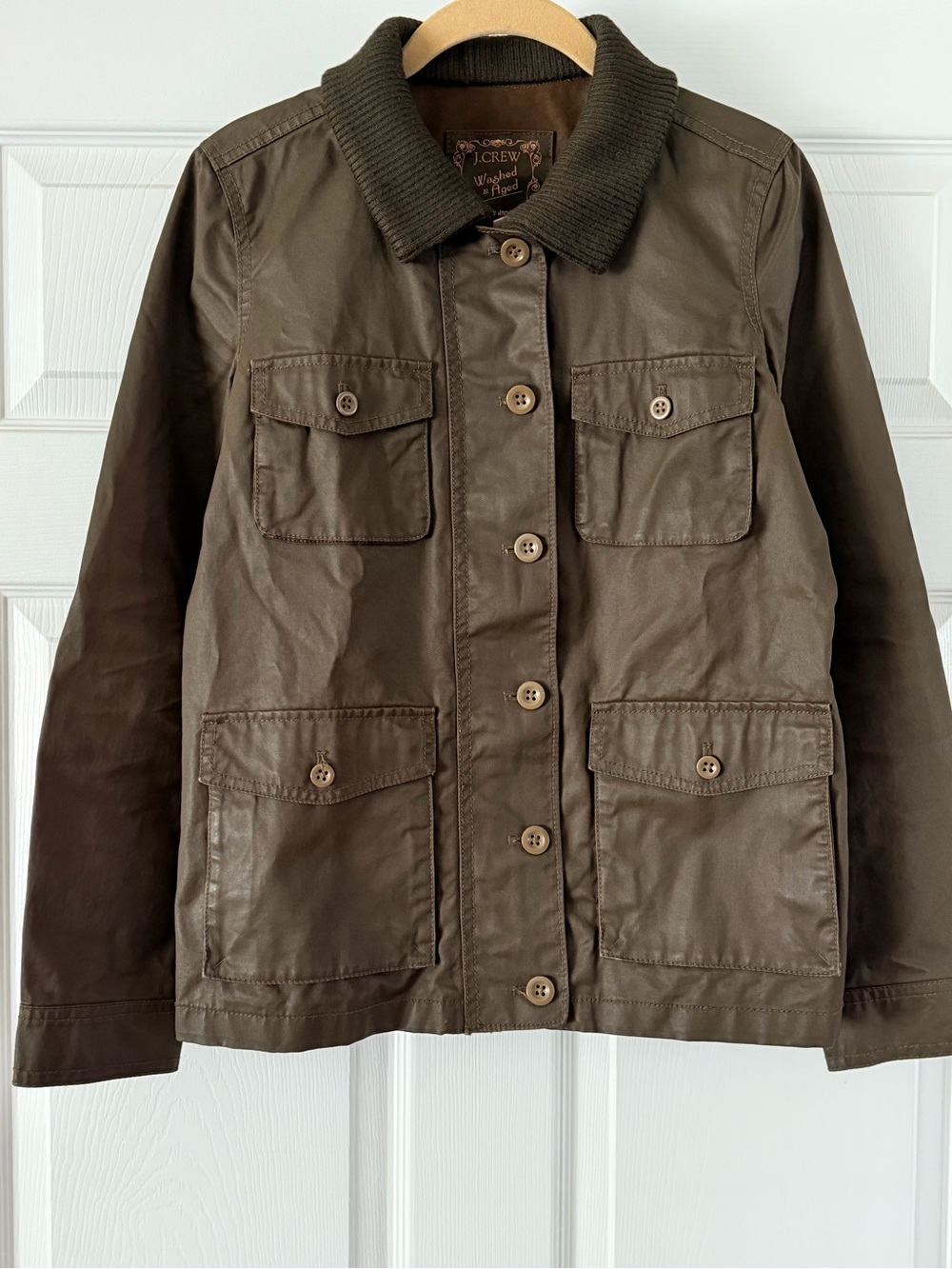 J. Crew Dark Chocolate Brown Washed & Aged Utility Jacket with Ribbed Collar 674